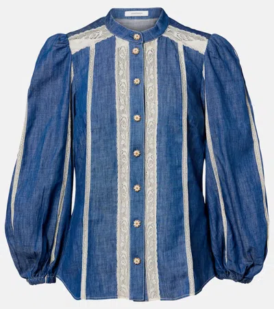Zimmermann Awaken Lace-trimmed Denim Shirt In Blue