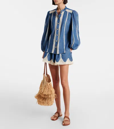 Zimmermann Awaken Lace-trimmed Denim Shirt In Blue