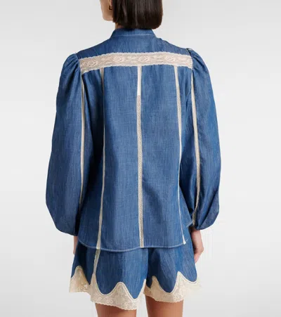 Zimmermann Awaken Lace-trimmed Denim Shirt In Blue