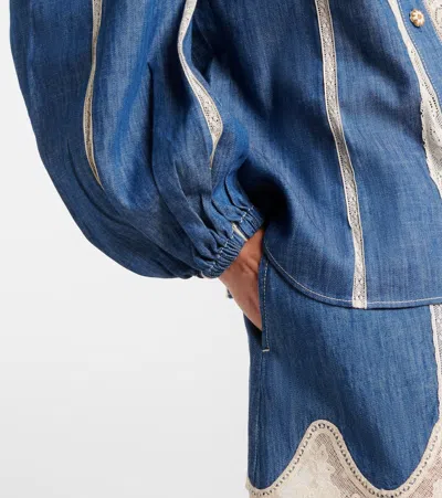 Zimmermann Awaken Lace-trimmed Denim Shirt In Blue