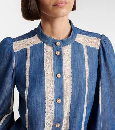 Zimmermann Awaken Lace-trimmed Denim Shirt In Blue