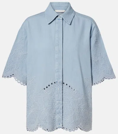 Zimmermann Womens Ice Storm Daylight Embroidered Denim Shirt Xs In Blue
