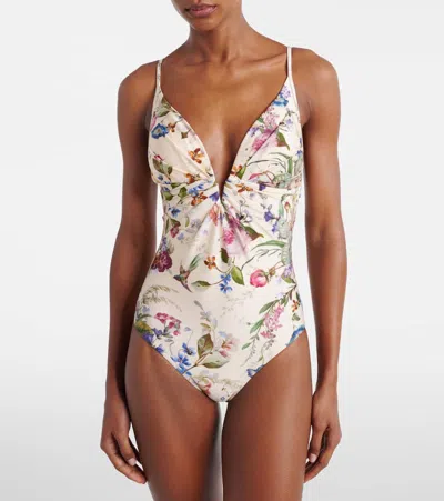 Zimmermann Womens Vanilla Floral Patience Tuck Plunge Floral One-piece Swimsuit In White