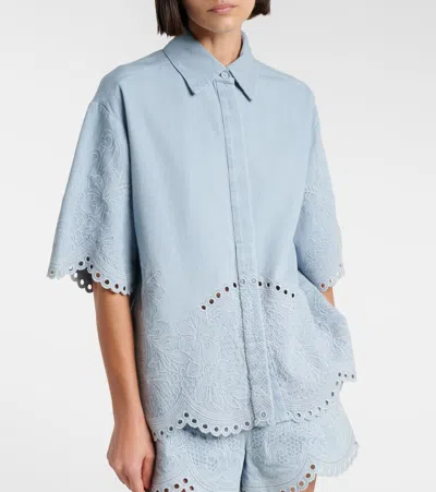 Zimmermann Womens Ice Storm Daylight Embroidered Denim Shirt Xs In Blue