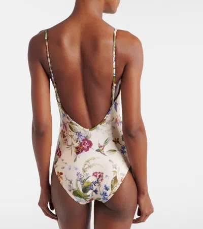 Zimmermann Womens Vanilla Floral Patience Tuck Plunge Floral One-piece Swimsuit In White