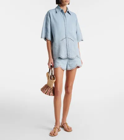 Zimmermann Womens Ice Storm Daylight Embroidered Denim Shirt Xs In Blue