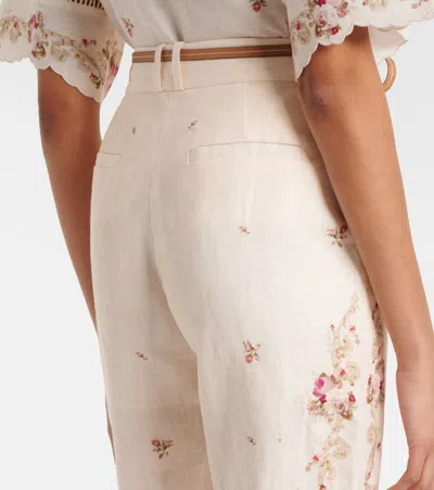 Zimmermann Patience Floral Linen Flared Pants In White
