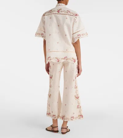 Zimmermann Patience Floral Linen Flared Pants In White