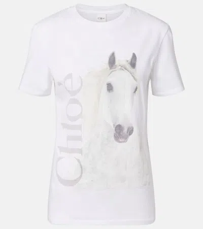 Chloé Cotton Crew Neck Graphic Short Sleeve T-shirt In White