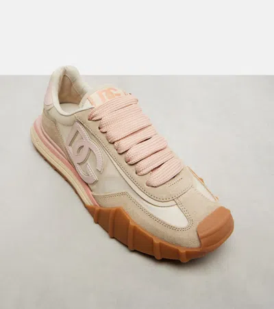 Dolce & Gabbana Dg Athletic Sneakers In Ivory And Pink Fabric And Leather In Multi