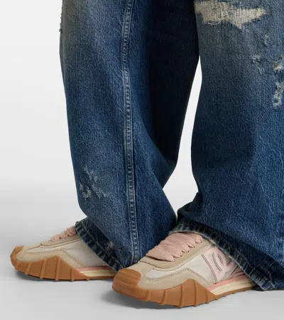 Dolce & Gabbana Dg Athletic Sneakers In Ivory And Pink Fabric And Leather In Multi