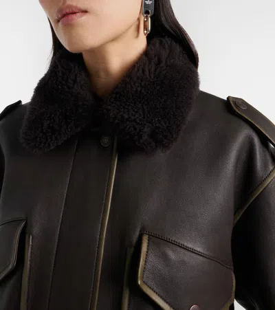 Acne Studios Leather Bomber Jacket In Brown