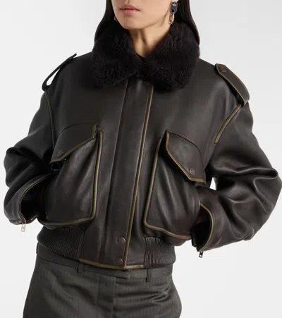Acne Studios Leather Bomber Jacket In Brown