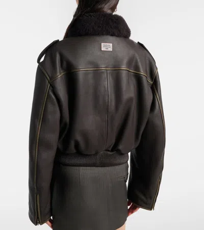 Acne Studios Leather Bomber Jacket In Brown