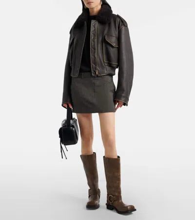 Acne Studios Leather Bomber Jacket In Brown