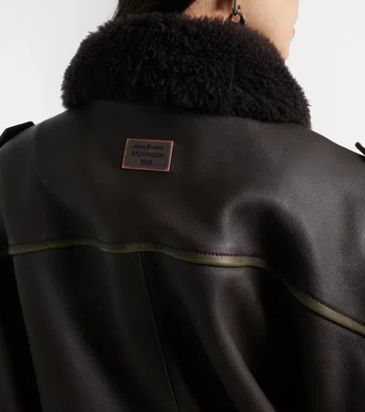 Acne Studios Leather Bomber Jacket In Brown