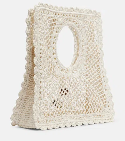 Jacquemus La Spiaggia Embellished Lace-raffia Bag In White