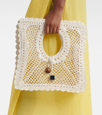 Jacquemus La Spiaggia Embellished Lace-raffia Bag In White