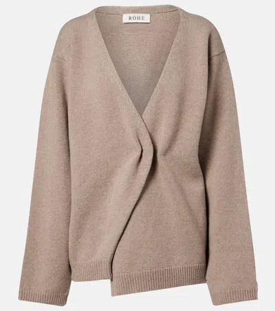 Rohe Off Shoulder Wool Cashmere Wrap Cardigan In Brown