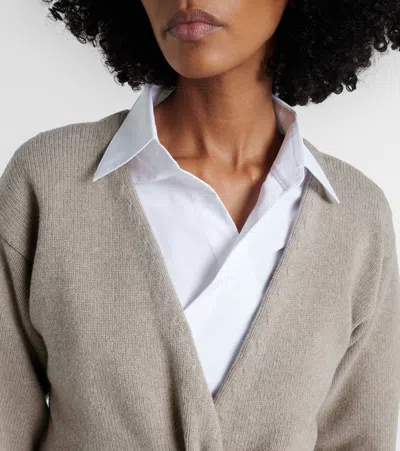 Rohe Off Shoulder Wool Cashmere Wrap Cardigan In Brown
