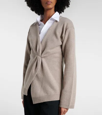 Rohe Off Shoulder Wool Cashmere Wrap Cardigan In Brown