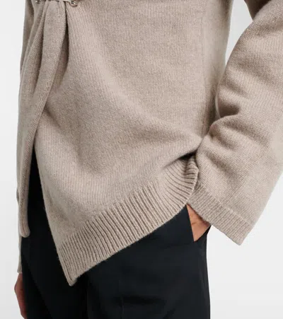 Rohe Off Shoulder Wool Cashmere Wrap Cardigan In Brown