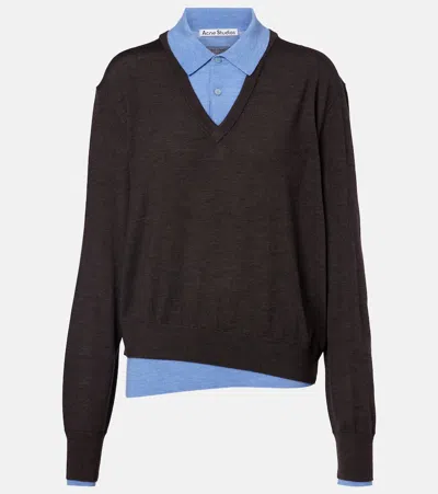 Acne Studios Womens Brown Blue Kascha Layered Wool Jumper