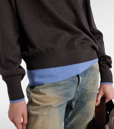 Acne Studios Womens Brown Blue Kascha Layered Wool Jumper
