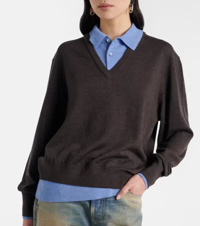 Acne Studios Womens Brown Blue Kascha Layered Wool Jumper