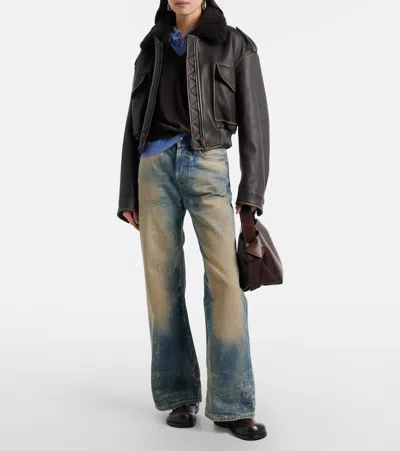 Acne Studios Womens Brown Blue Kascha Layered Wool Jumper