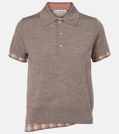 Acne Studios Layered Short Sleeve Wool Polo Sweater In Brown