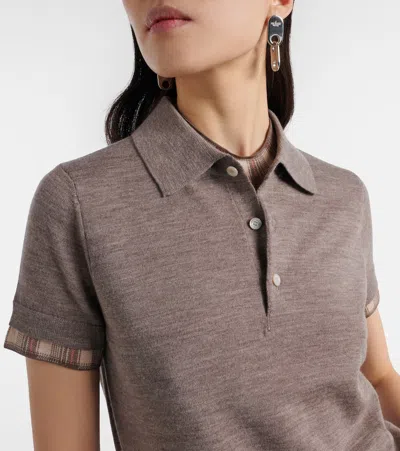 Acne Studios Layered Short Sleeve Wool Polo Sweater In Brown