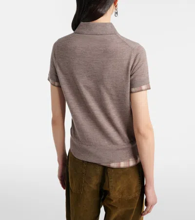 Acne Studios Layered Short Sleeve Wool Polo Sweater In Brown