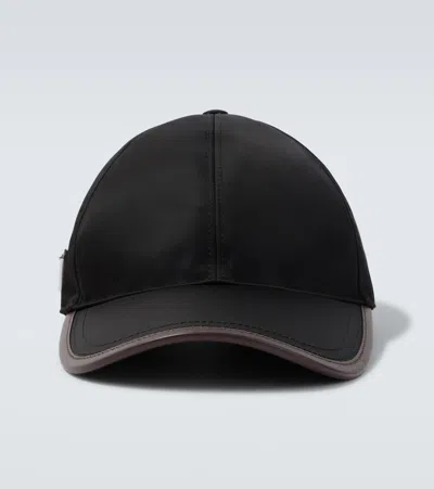 Prada Renylon Baseball Cap Curved Brim Design In Black