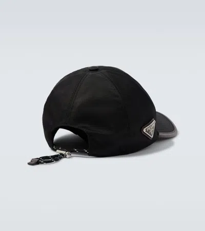 Prada Renylon Baseball Cap Curved Brim Design In Black