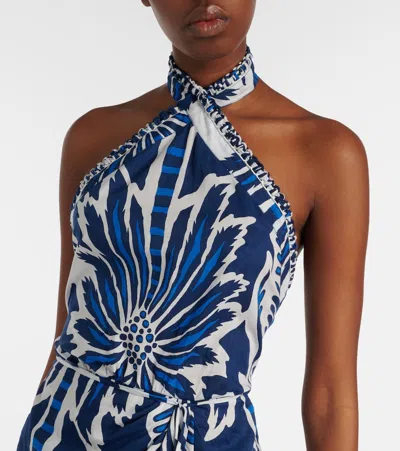 Poupette St Barth Manon Floral Halterneck Cotton Minidress In Blue