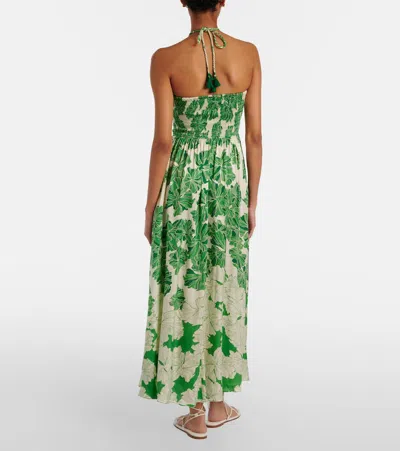 Poupette St Barth Avril Floral Halterneck Satin Maxi Dress In Green