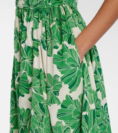 Poupette St Barth Avril Floral Halterneck Satin Maxi Dress In Green
