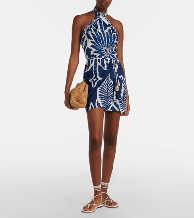 Poupette St Barth Manon Floral Halterneck Cotton Minidress In Blue