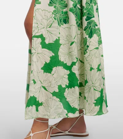 Poupette St Barth Avril Floral Halterneck Satin Maxi Dress In Green