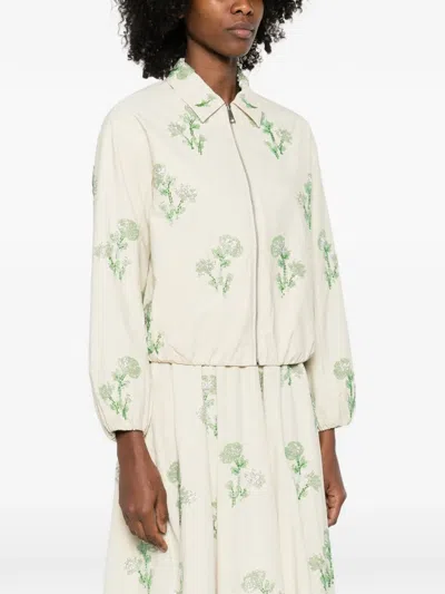 Maje Floral Zip Jacket In White