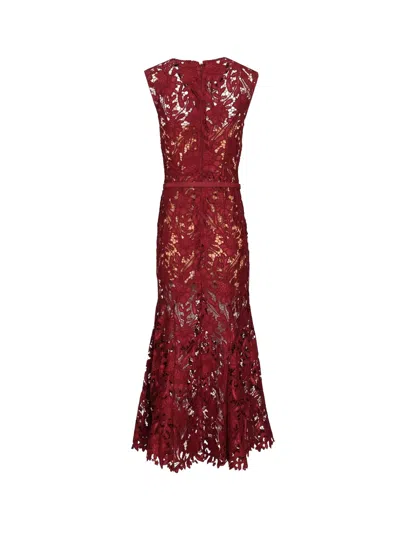 Self-portrait Fitted Guipure Lace Midi Dress With Removable Belt In Red