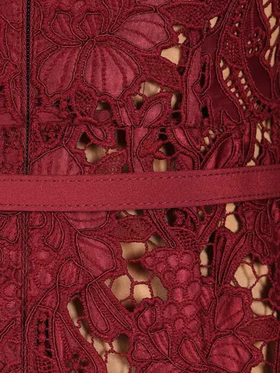 Self-portrait Fitted Guipure Lace Midi Dress With Removable Belt In Red