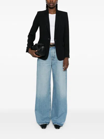 Emporio Armani Single-breasted Pinstriped Lurex Jacket In Black