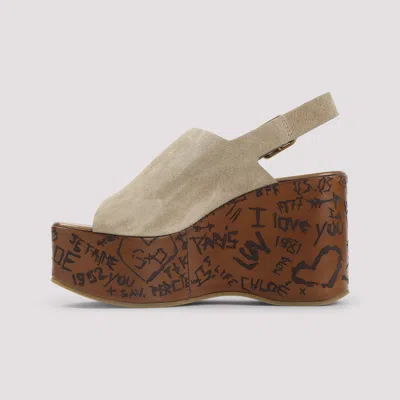 Chloé Desert Sand Beige Suede Calf Leather Maxime Wedges Sandals In Nude
