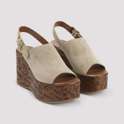 Chloé Desert Sand Beige Suede Calf Leather Maxime Wedges Sandals In Nude