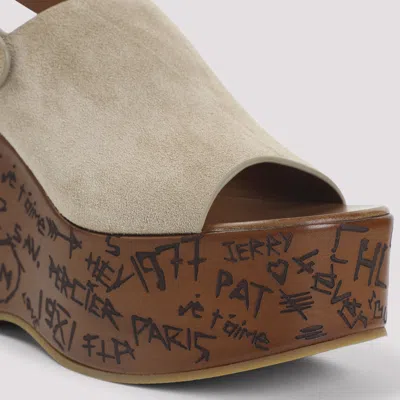 Chloé Desert Sand Beige Suede Calf Leather Maxime Wedges Sandals In Nude