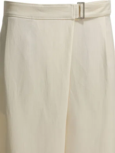 Brunello Cucinelli Women Ivory Fluid Twill Sartorial Wrap Trousers In Multi