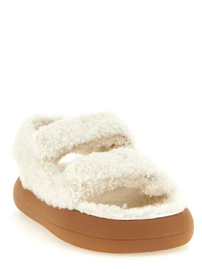 Moon Boot Shearling Sandals With Thick Sole In Multi