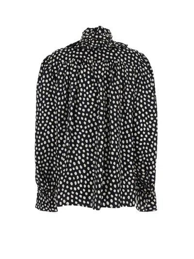 Chloé Women Black Blouse With High Neck And All-over Polka Dot Motif In Silk Woman In Multi